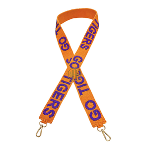 สายกระเป๋าสะพายข้างปักลายลูกปัดสีส้มม่วง Go Tigers พร้อมตัวล็อคทองคำ อุปกรณ์เสริมกระเป๋า ผู้ผลิต OEM - Product Image 5