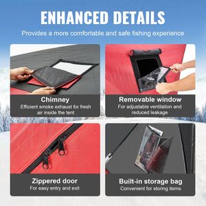 Tenda da Pesca sul Ghiaccio Portatile per 1-2 Persone, Isolata e Pop-Up, Area Pesca 24 Piedi Quadrati, Casetta Termica Invernale per Pesca sul Ghiaccio - Product Image 5