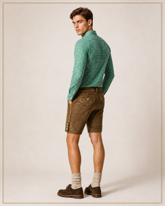 Ensemble de costume traditionnel bavarois allemand pour homme, Lederhosen personnalisé de qualité supérieure, short en cuir authentique, chemise à carreaux verts - Product Image 3