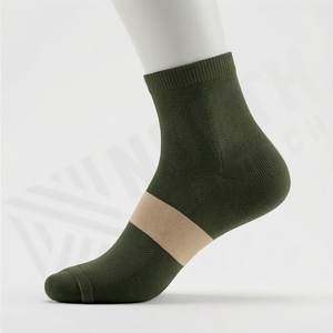 Ankle <b>Socks</b> 5 Toe Olive Green Beige Stripe Breathable Spandex Polyester Cycling Sports <b>Socks</b> for Adults Summer - Product Image 3