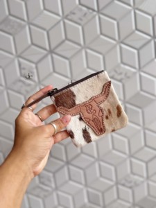 Hair on Hide Cowhide <b>Fur</b> Leather Coin Purse Hand Tooled Leather Stylish Clutch Wallet Purse Western Style Leather Clutch - Product Image 2