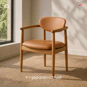 Fauteuil de salon en teck massif de style mid-century, siège rembourré en cuir, fauteuil lounge moderne, mobilier pour hôtel, villa, maison - Product Image 1