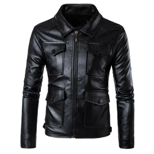 Chaqueta Utilitaria de Cuero Genuino Negro para Hombre |   Chaqueta de Estilo Multibolsillos ELITE CRAFT INDUSTRY Servicio OEM - Product Image 2