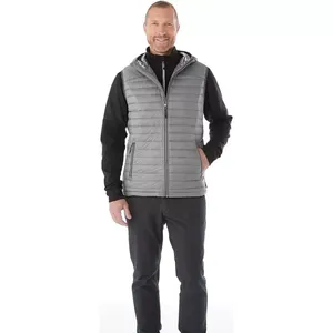 Men's <b>Quilted</b> Puffer Vest Solid Color Windproof Polyester <b>Wadding</b> Hooded Zipper Closure Casual Winter Wear - Product Image 2