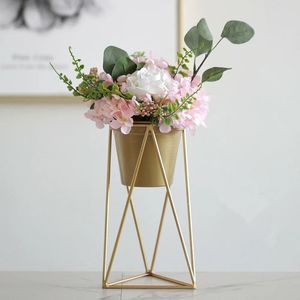 Stylish Floor Standing Metal Planter With Stand Elegant Flower Holder For Modern Interior Exterior Decorative Spaces - Product Image 1