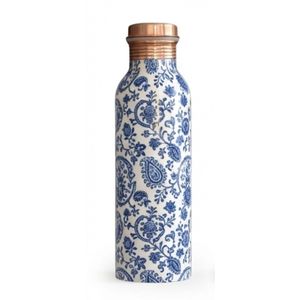 100% Pure Copper <b>Water</b> <b>Bottle</b> Blue and <b>White</b> Floral Printed Indian Ayurvedic Leak Proof Metal Drinking <b>Bottle</b> with Leakproof Cap - Product Image 1