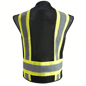 Gilet de sécurité haute visibilité réfléchissant noir en polyester respirant avec plusieurs poches, uniforme de garde de sécurité unisexe, résistant aux aiguilles - Product Image 4