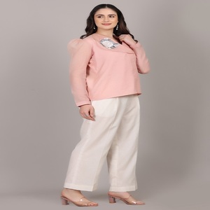 Luxury Designer 2pc Kota Doria Peach colour Cord Set with <b>Beads</b> <b>Thread</b> work Graceful Style For Occasion - Product Image 2