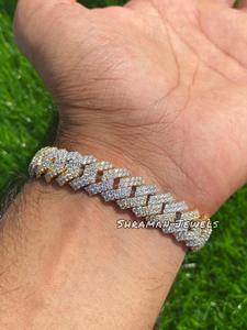 Men's 8-Inch Hip Hop Bracelet Miami 14mm Cuban Link VVS Diamond Prong Cuban Chain Sterling <b>Silver</b> Jewelry gifts for men - Product Image 5