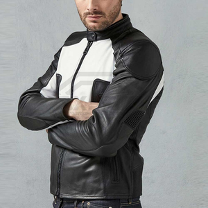 Blouson de motard en cuir véritable haut de gamme personnalisé pour homme – Manteau de course moto bicolore élégant – Vêtement en cuir véritable de haute qualité - Product Image 4