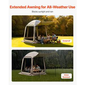 Beige 10 X 9.2 ft <b>Pop</b>-Up Screen House Tent for 4-8 People Portable Screened Canopy Extended <b>Awning</b> Carry Bag for Patio Backyard - Product Image 6