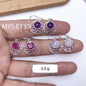 Boucles d'oreilles fines en argent sterling 925 avec rubis corindon cabochon MYS-E130, prêtes à être expédiées, en stock, faible MOQ, bijoux indiens pour femmes - Product Image 2