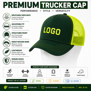 Custom Embroidered Logo Trucker <b>Hat</b> Green Neon Yellow Mesh Back 6-Panel Adjustable Unisex Casual <b>Cap</b> Spring Summer - Product Image 5