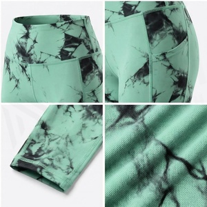 High Waist Full Length <b>Tie</b> <b>Dye</b> Yoga Leggings Green Black Print Spandex Polyester Four-Way Stretch Elastic Waist Women's - Product Image 4