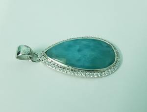 Larimar Pendant 925 Sterling Silver Natural Gemstone Handmade Fashion Jewelry Elegant Gift for Women Ocean Blue Teardrop Cut IGI - Product Image 5
