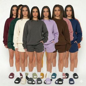 Conjunto Cómodo de Sudadera y Pantalones Cortos <span class=keywords><strong>para</strong></span> Mujer, Estilo Moderno e Informal, Ligero, <span class=keywords><strong>para</strong></span> Chicas - Product Image 4