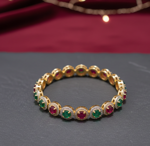 Brazalete de Plata 925 con Ónix Verde y Gema Azul Hidroplatinada, Chapado en Oro de 18K, Brazalete de Boda, Regalo de Aniversario para Ella - Product Image 4