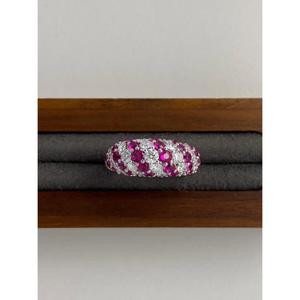 แหวนเพชรและทับทิมเพาะเลี้ยง 7 แถว ดีไซน์ Eternity Band ทองคำแท้ 14K 18K ประดับเพชรแบบ Pave แหวนค็อกเทลสำหรับผู้หญิง เครื่องประดับหรูหรา - Product Image 1