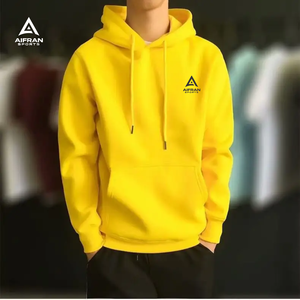 Sudadera con Capucha Amarilla Gruesa AIFRAN, Ropa Urbana de Otoño Invierno para Hombre, Sudadera Oversize de Forro Polar, Color Sólido, Logotipo Personalizado - Product Image 6