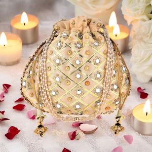 Bolso Potli con Cordón y Bordado de Cuentas, para Fiestas, Bodas, Joyería y Cosméticos - Product Image 6