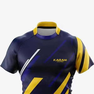 Créez votre propre logo, maillot de rugby unisexe respirant à manches courtes et de couleur unie - Product Image 3