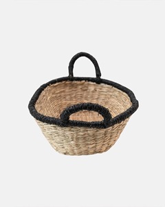 Oval seagrass <b>basket</b> with black fabric trim Handmade <b>Storage</b> <b>Basket</b> Wholesale eco-friendly Made in Vietnam - Product Image 2