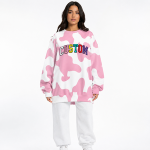 Oferta Especial: Sudaderas con Estampado de Vaca Rosa, Personalizadas, Cuello Redondo, Bordado Multicolor, Talla Grande, Fabricante Mayorista, Sudaderas con Capucha al por Mayor - Product Image 1