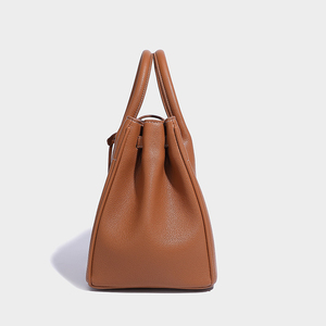 Sac fourre-tout de travail en cuir véritable marron, couleur unie, style minimaliste, fermeture à rabat, pour usage quotidien - Product Image 5
