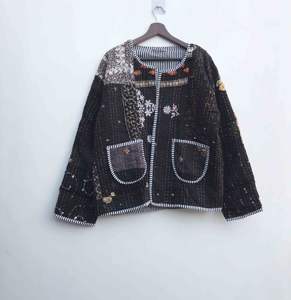 Chaqueta Kantha Bordada a Mano con Flores para Mujer, Estilo Japonés, Abrigo de Invierno de Algodón, Chaqueta Kantha Corta - Product Image 2