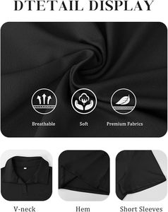 Polo à manches courtes pour femme, couleur unie noire, décontracté, tricoté, respirant, en polyester - Product Image 5
