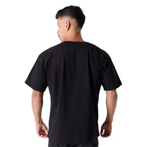 T-shirt graphique oversize noir pour homme en coton épais, coupe ample, col rond, style streetwear urbain, haut décontracté et tendance - Product Image 6