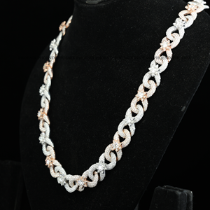 Cadena de Eslabones Cubanos de Lujo con Incrustaciones de Diamantes – Cadena de Joyería Hip Hop Bicolor con Diamantes para Hombres y Mujeres, Collar Cubano de Moissanita/CZ - Product Image 3