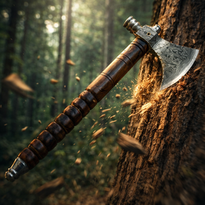 Hacha Tomahawk de Acero de Damasco Hecha a Mano por Edge Master Manufacture con Mango de Madera y Funda de Cuero, Personalización ODM/OEM Disponible - Product Image 2