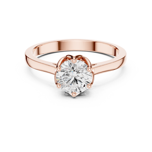 Anillo de Compromiso Solitario de Moissanita con Corte Redondo en Oro Rosa, Anillo de Promesa de Boda Clásico de Seis Puntas para Mujer, Joyería Personalizada - Product Image 2