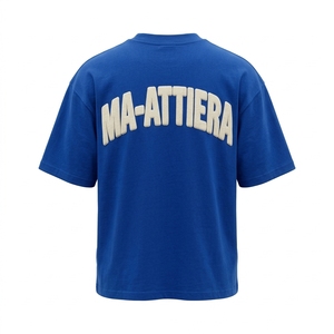 Men's T Shirt Royal Blue Raised Text Print Crew Neck Short Sleeve Oversized Fit Casual Streetwear <b>Tshirt</b> - Product Image 4