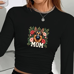 Flores Pastor Alemán con diseño floral camisa de manga larga de moda para mujer - Product Image 3