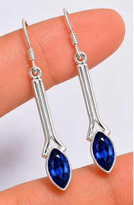 Blue Sapphire Silver <b>Earrings</b> Marquise Cut Long Dangle <b>Earrings</b> in 925 Sterling Silver Handmade Sapphire Gemstone Jewelry Gif - Product Image 2