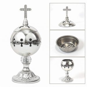 Quemador de Incienso con Cruz Católica Plateada y Recubierta de Latón para Iglesia y Hogar a Precios Accesibles - Product Image 2