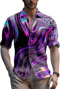 เสื้อเชิ้ตชายหาดแขนสั้นลายทรอปิคอลลำลองติดกระดุมสำหรับฤดูร้อนวันหยุดสีสันสดใสน้ำหนักเบาสำหรับผู้ชาย - Product Image 6