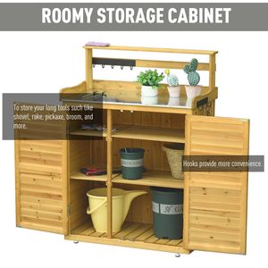Banco da giardinaggio in legno a 3 livelli con vano portaoggetti bloccabile, ganci magnetici e piedini antiscivolo, 34,25 pollici di lunghezza - Product Image 5