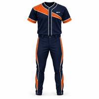 Ensemble uniforme de baseball pour homme, bleu marine et orange, maillot à manches courtes et pantalon assorti, anti-humidité, athlétique, 100 % polyester