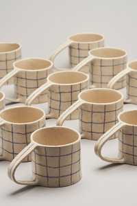 Minimalist Ceramic Coffee <b>Mugs</b> With Grid Pattern Matte Finish Home Use - Product Image 1