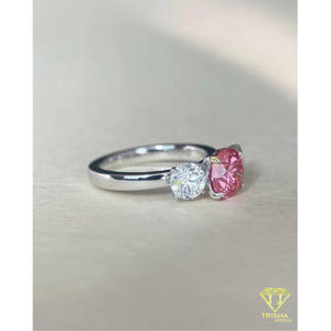Pink Moissanite Three Stone <b>Ring</b> With Round Center Stone Sterling <b>Silver</b> Engagement Wedding Jewelry Elegant Gift For Women Style - Product Image 3