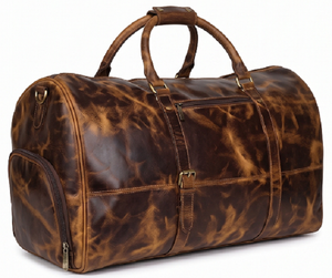 Bolsa de Viaje de Fin de Semana Gravs Premium, de Cuero Marrón Desgastado de Grano Completo, Modelo DF14, para Hombre, para Viajes Cortos, Grande, de Alta Calidad - Product Image 1