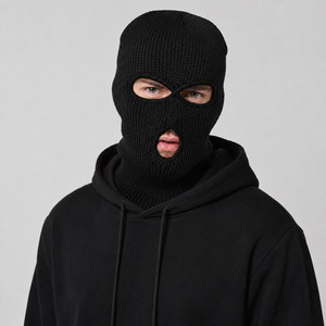 Masque facial en laine d'hiver, bonnet tricoté, logo personnalisé, masque de ski à 3 trous, bonnet en tricot pour homme, cagoule - Product Image 1