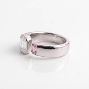 Open Band 1CT White And 0.50CT Pink Emerald Cut Diamond Toi Et Moi <b>Ring</b> 14K White Gold <b>Engagement</b> Fine Jewelry For Girlfriend - Product Image 3