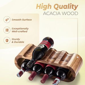 Portabottiglie da 8 Bottiglie in Legno di Acacia da Appoggio, Espositore Autoportante per Vino, Ottima Decorazione per la Casa, Nessun Montaggio Richiesto - Product Image 2