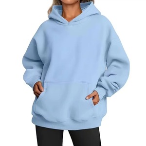Unisex Oversized Hooded Sweatshirt Solid Purple Fleece Casual Autumn Wear With Front Pocket Regular Fit Knitted Style 2027 - Product Image 4