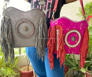 Nuevo estilo occidental pelo en piel de ante de piel con flecos bolso de alta calidad Boho mujeres piel cuero único medio Concho flecos bolsas - Product Image 3