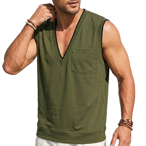 Débardeurs personnalisables pour hommes, sans manches, col en V, avec poches, de haute qualité, vente en gros, vêtements de plage décontractés, tenues d'été tendance - Product Image 2